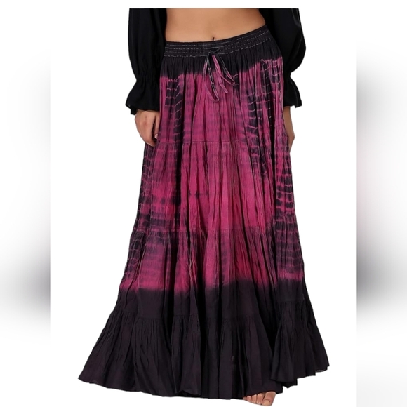BoheeWohee Women's Cotton Gypsy Boho 4- Tiered A-Line Pleated Max Skirt Size S - Picture 1 of 11
